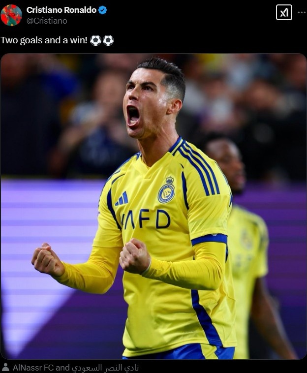C羅社媒發文慶祝：兩個進球和一場勝利⚽️⚽️